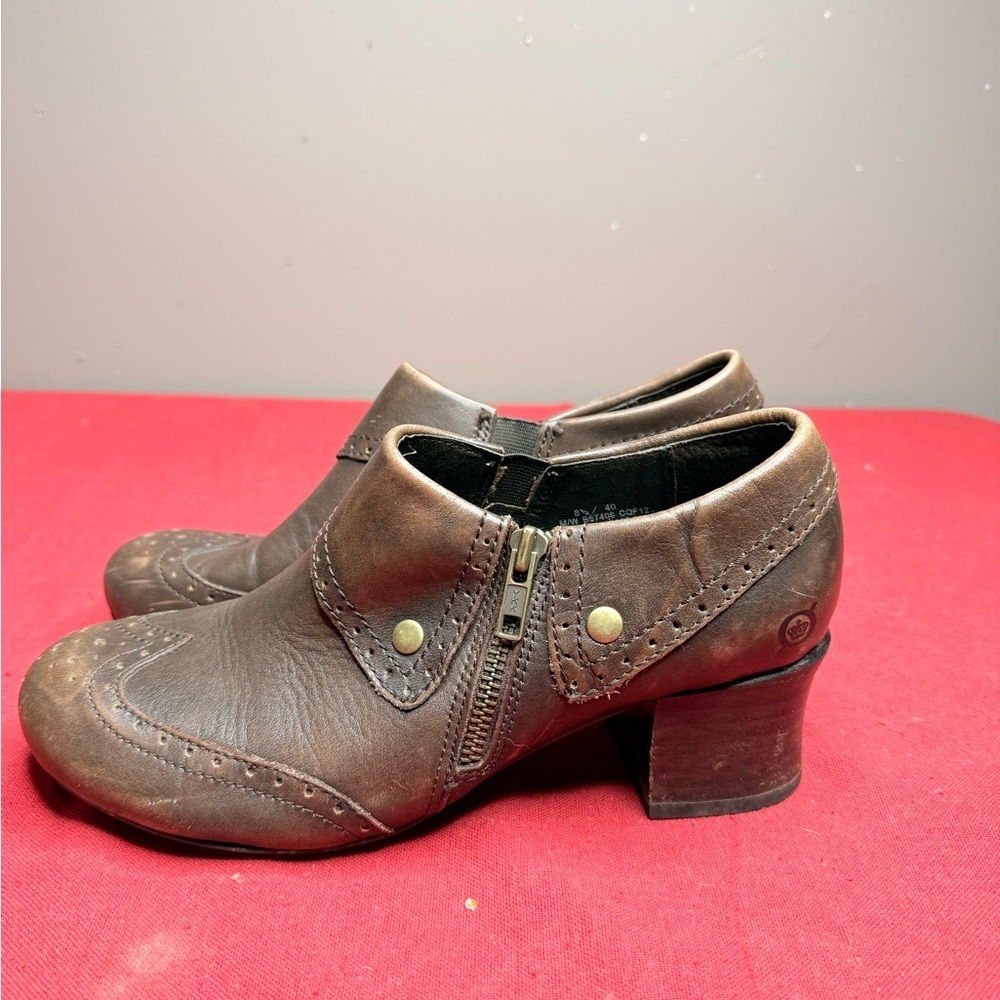 Born Dark Brown Leather Wingtip Slip-On Flats - Picture 2 of 5